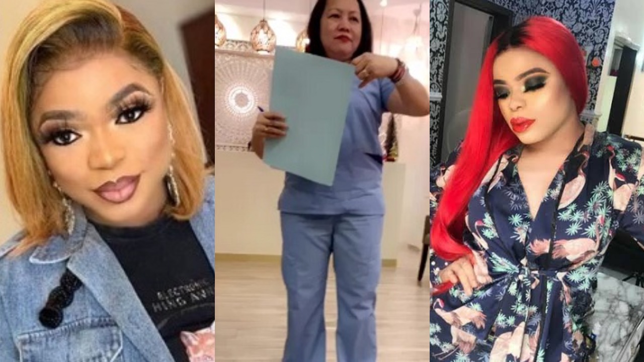 Bobrisky reacts to trending photos of him in male clothes without makeup.