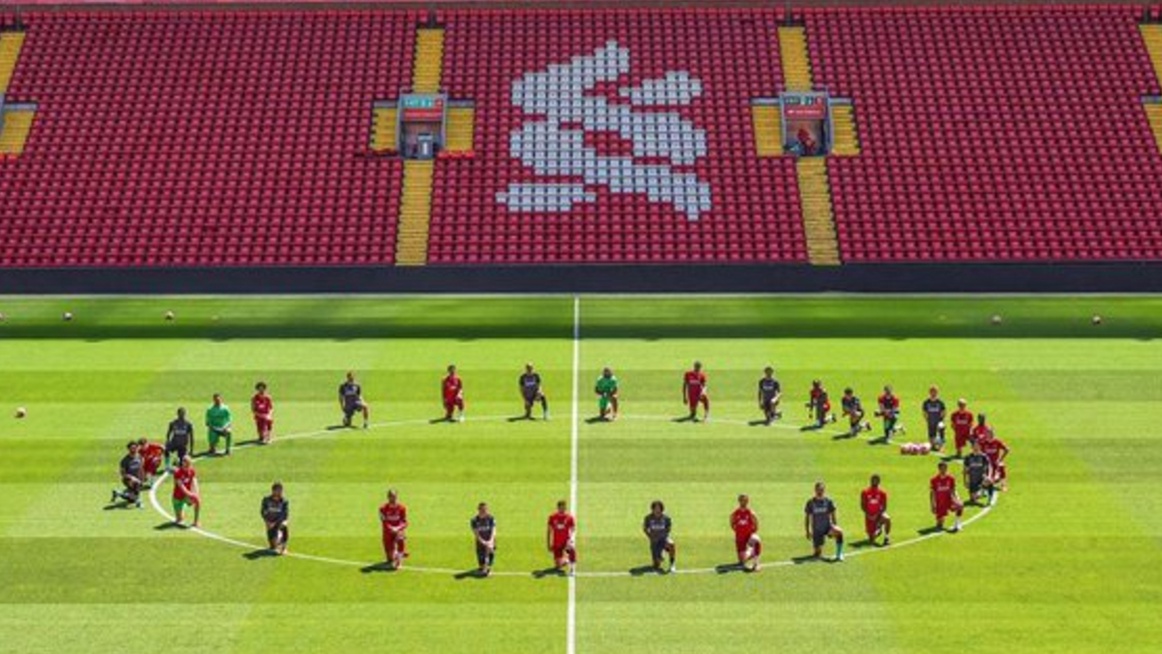 Liverpool stars take a knee in solidarity with the Black Lives Matter movement